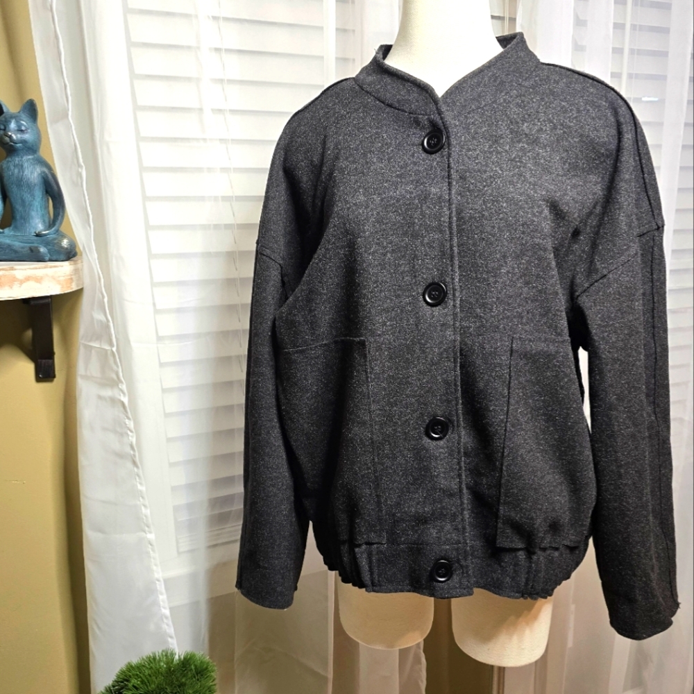Max Studio Bomber Jacket, Size XL, Heathered Gray